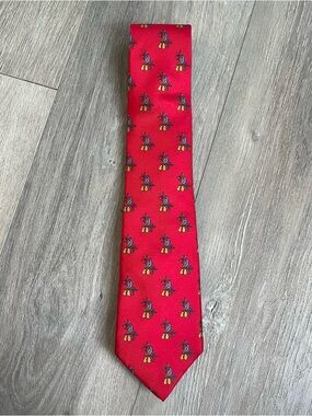 Vintage Neiman Marcus Men's Red Patterned 100% Silk Tie Birds Pears
